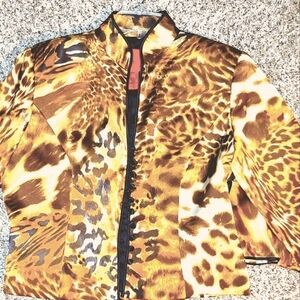 JS COLECTION silky animal print evening jacket. Button eyelet detail. Sz 14. If
